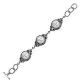 AB-6095-CO1 Sterling Silver Bracelet With Bone Face, Garnet Q. & Blue Topaz Q. Jewelry Bali Designs Inc